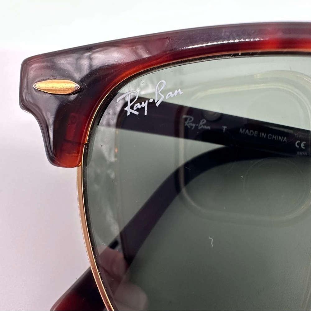 Ray-Ban Clubmaster Tortoiseshell Gold Frame Sunglasses Green Lenses - Picture 5 of 14